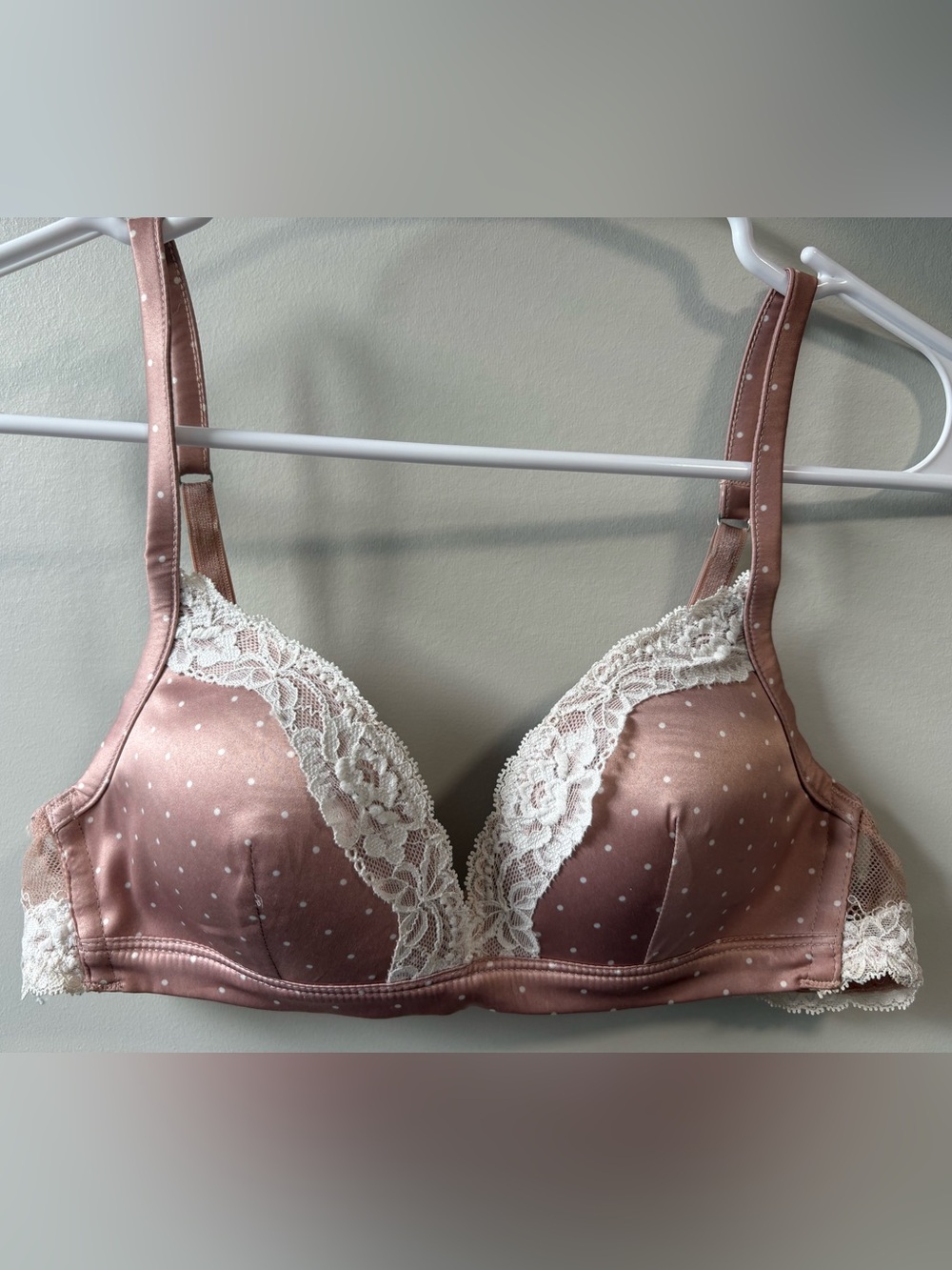 intimissimi Dusty Rose Polka Dot Lace Plunge Bra with Ivory Trim